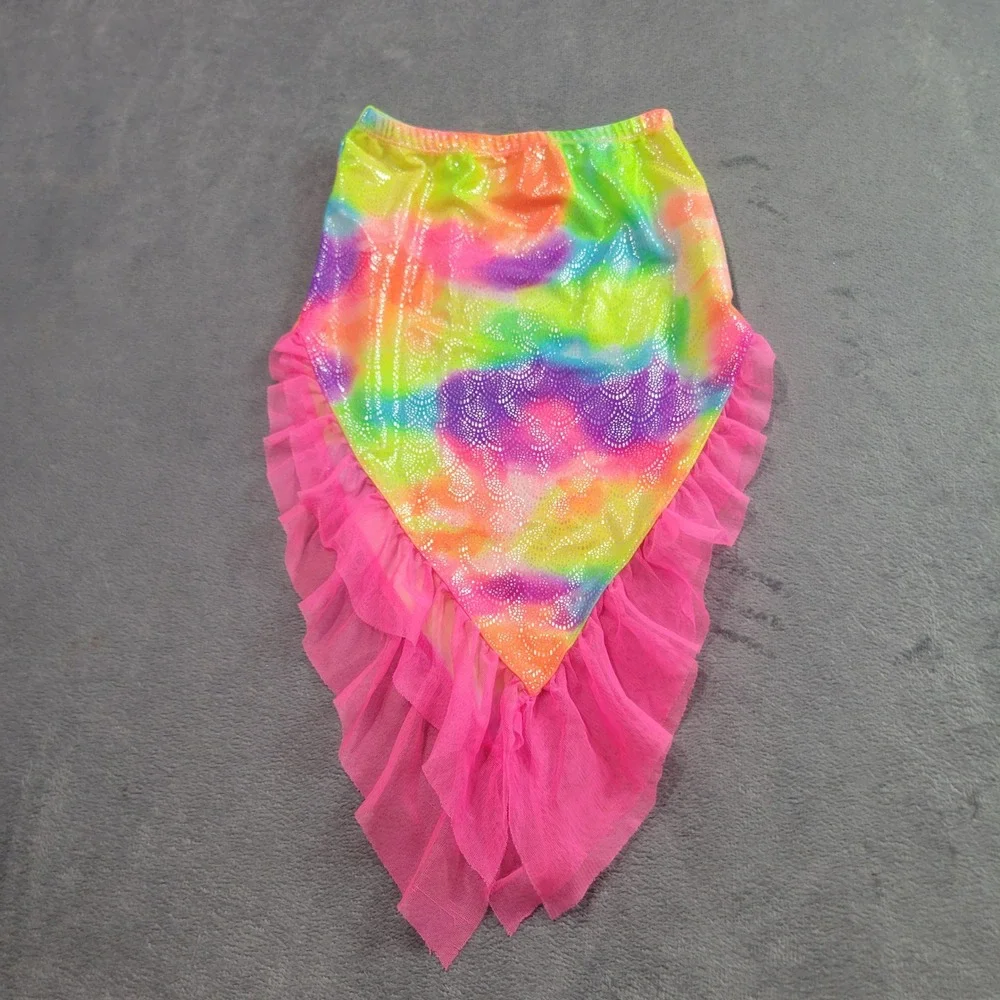 Wonder‎ Nation Swim Cover Up Girls XS 4-5 Rainbow Mermaid Tail Metallic Ruffle